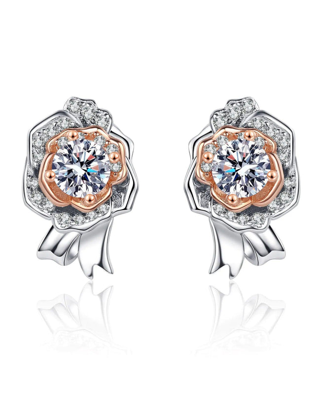Silver Sparkling Rose Stud Earrings