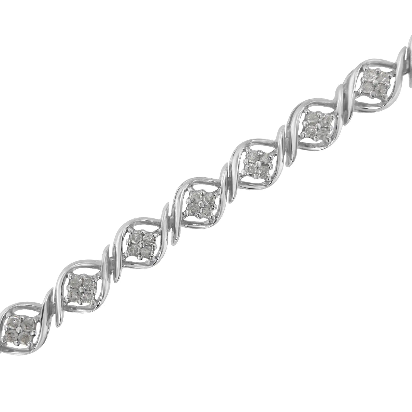 Sterling Silver Diamond Cluster Link Bracelet (1 cttw, I-J Color, I2-I3 Clarity)