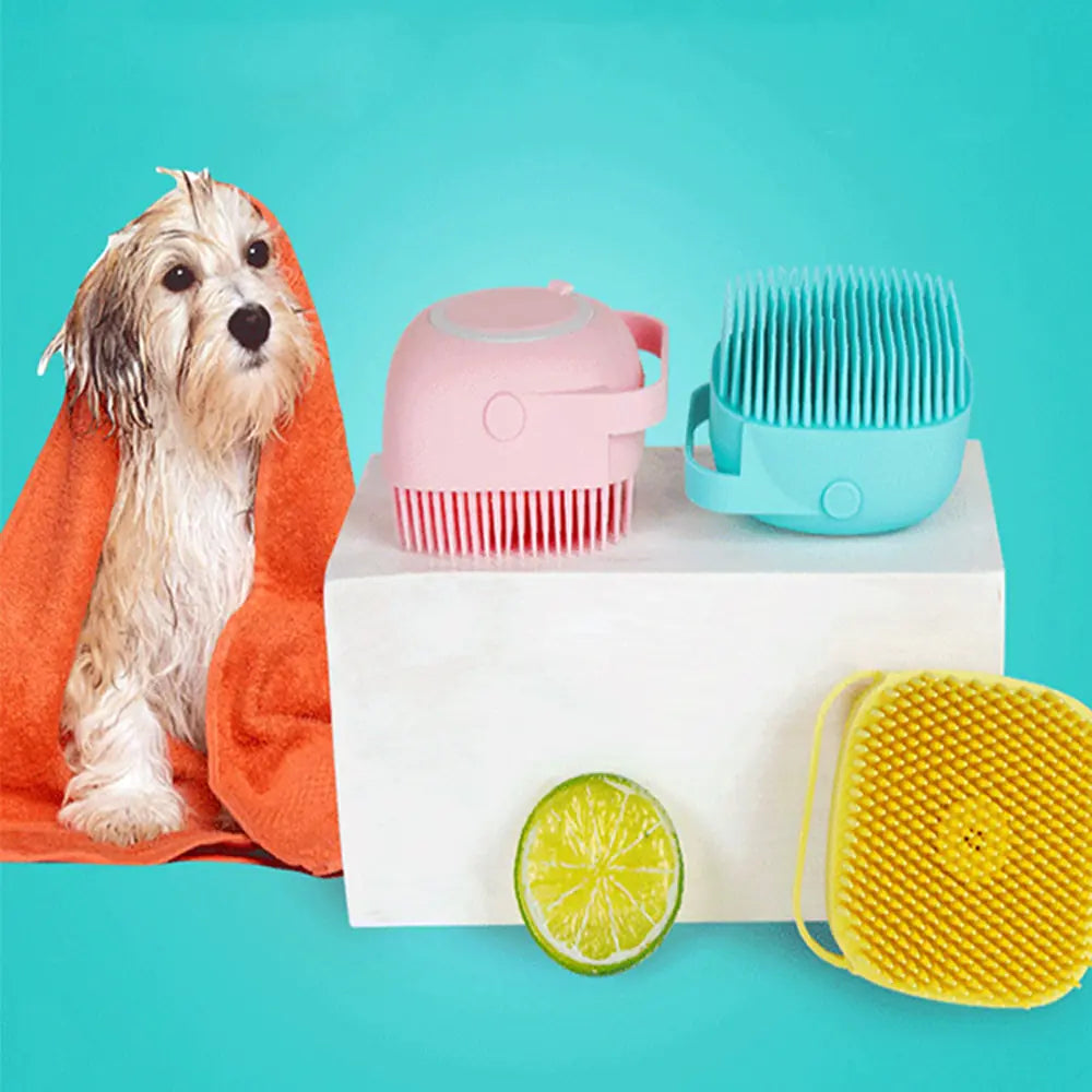 Silicone Comb with Shampoo Box Pet Dog Brush