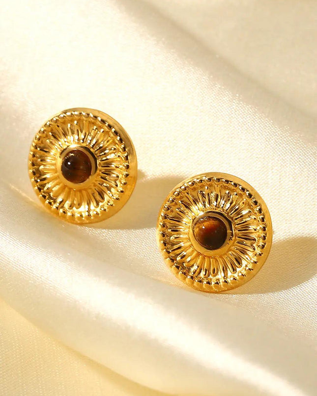 18K Gold Plated Round Stud Earrings