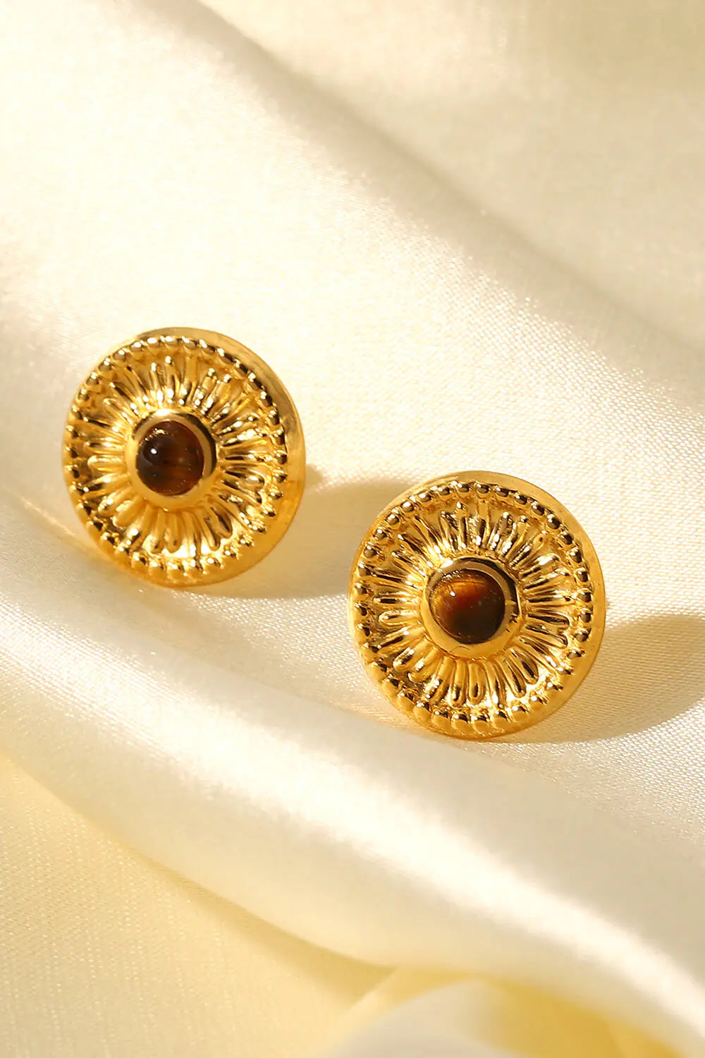 18K Gold Plated Round Stud Earrings