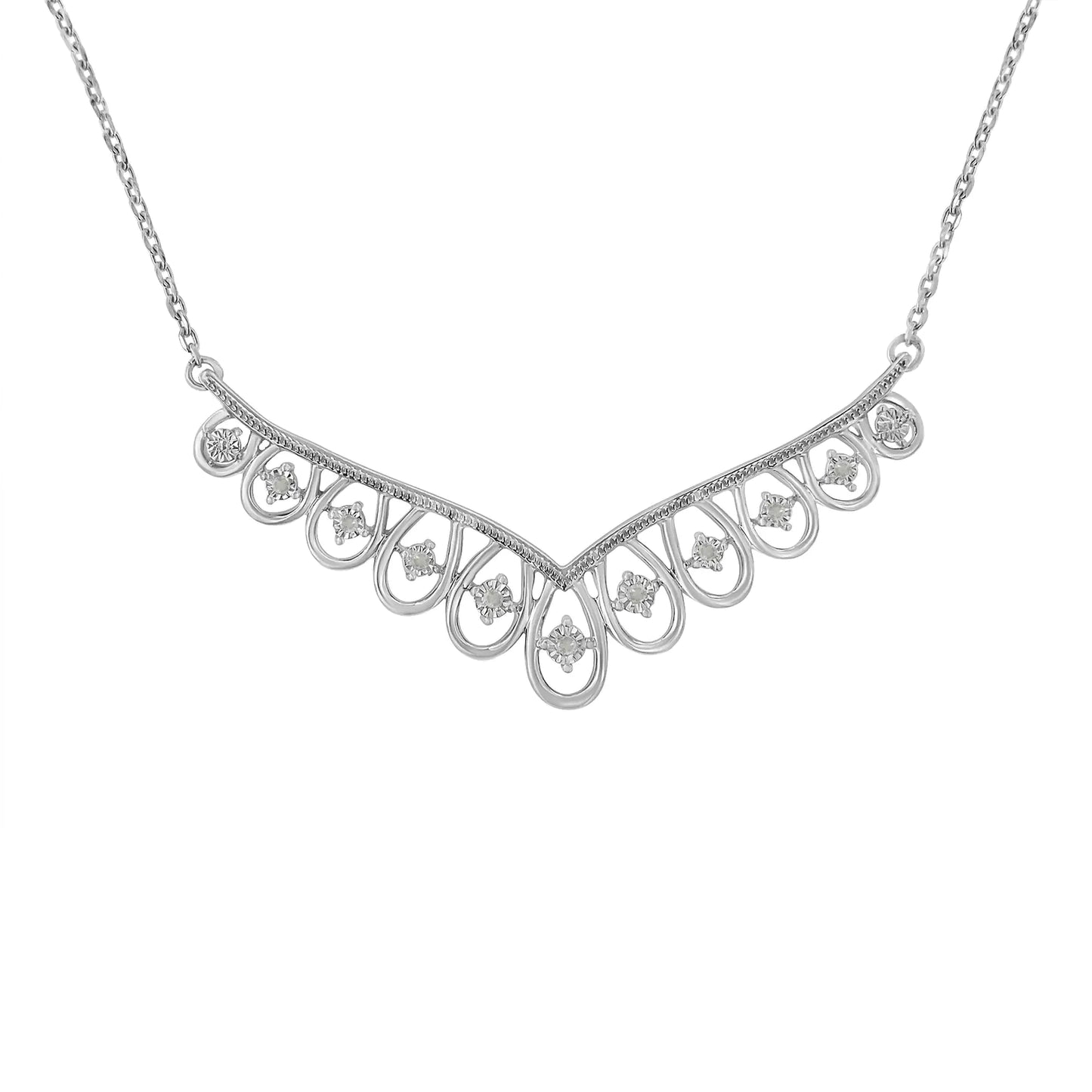 .925 Sterling Silver 1/10 cttw Miracle-Set Diamond Chandelier Style 18" Necklace (I-J Color, I3 Clarity)