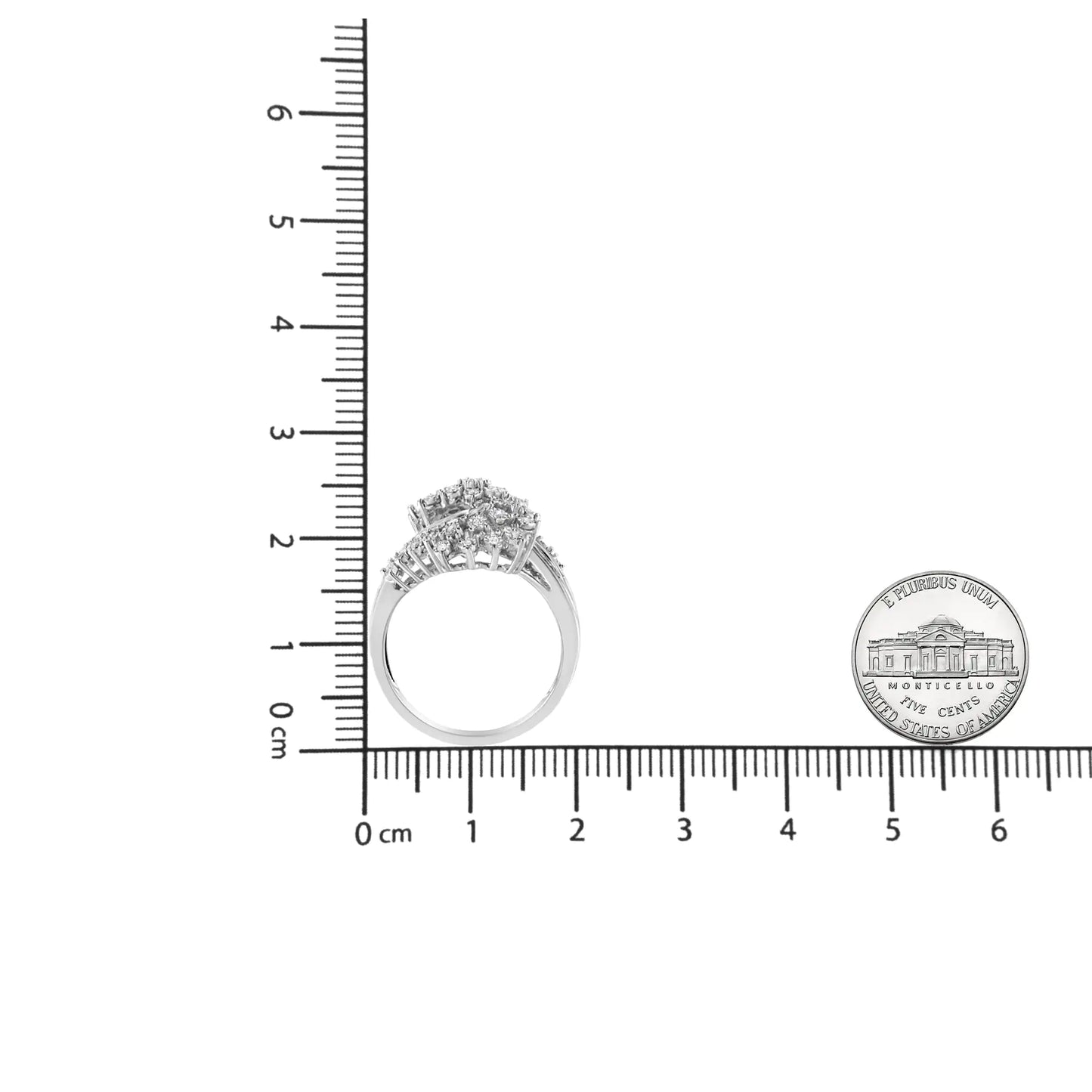 10K White Gold 1/2 Cttw Round and Baguette-Cut "S" Shaped Bypass Cocktail Ring (I-J Color, I1-I2 Clarity)