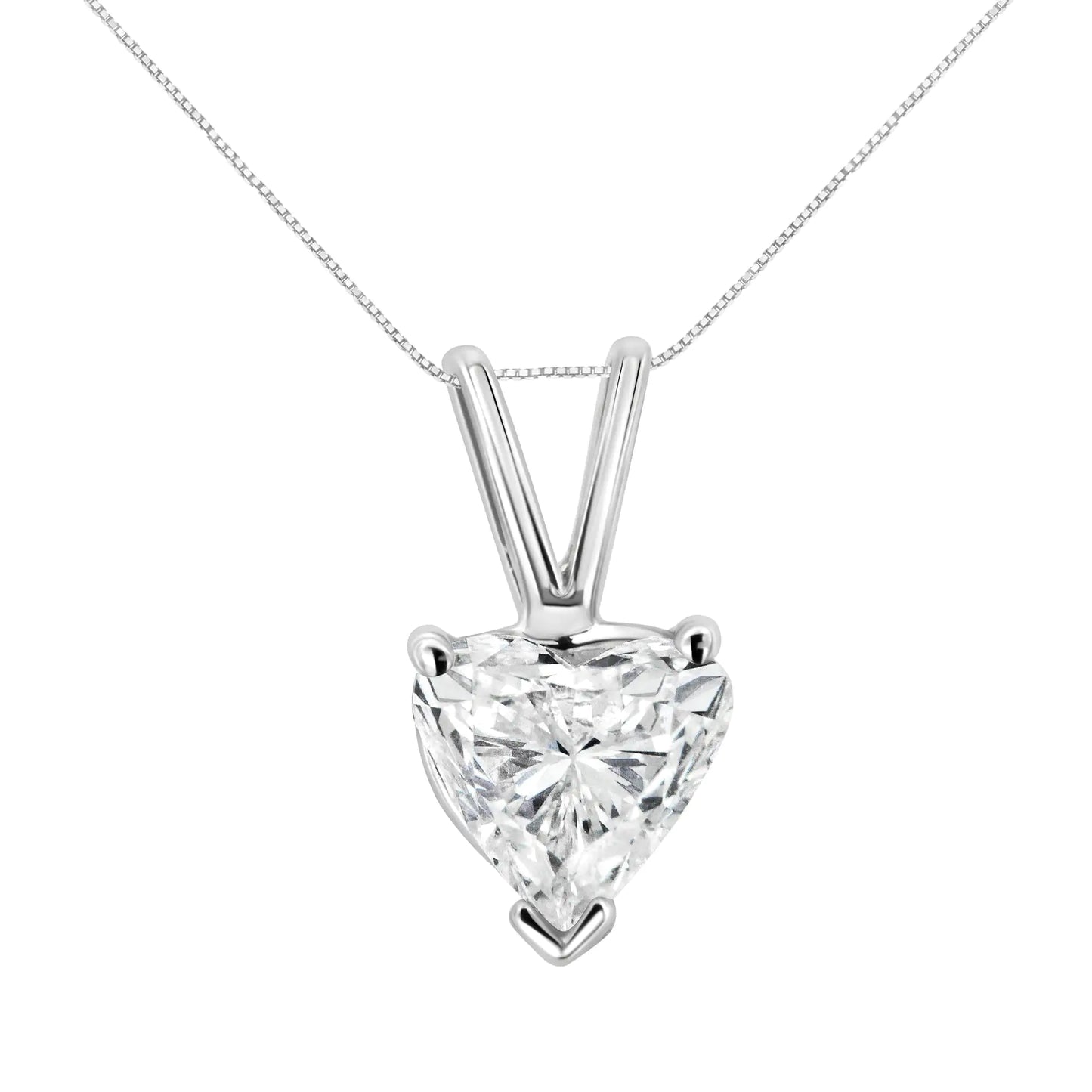 14K White Gold 3-Prong Set Heart Shaped Solitaire Lab Grown Diamond 18" Pendant Necklace (F-G Color, VS2-SI1 Clarity)