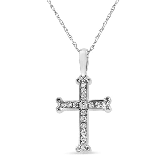 .925 Sterling Silver 1/3 Cttw Round-Cut Diamond Cross 18" Pendant Necklace with Bale (J-K Color, I2-I3 Clarity)