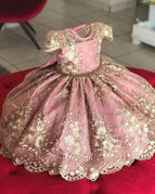 Gold Baby Pink Bow / 8T