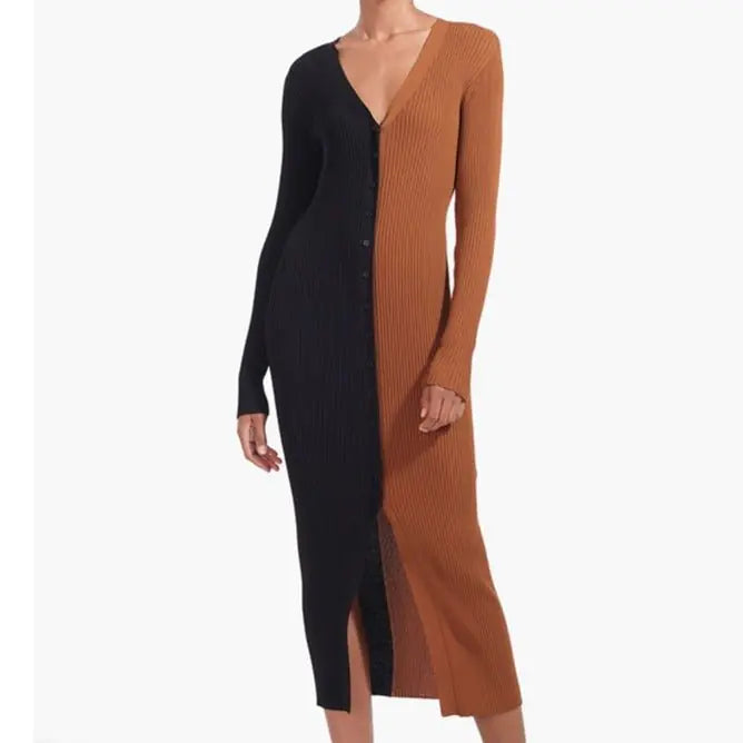 Split Contrast Bodycon Dress