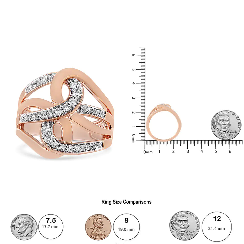 10K Rose Gold 1/2 Cttw Round-Cut Diamond Intertwined Multi-Loop Cocktail Ring (I-J Color, I1-I2 Clarity)