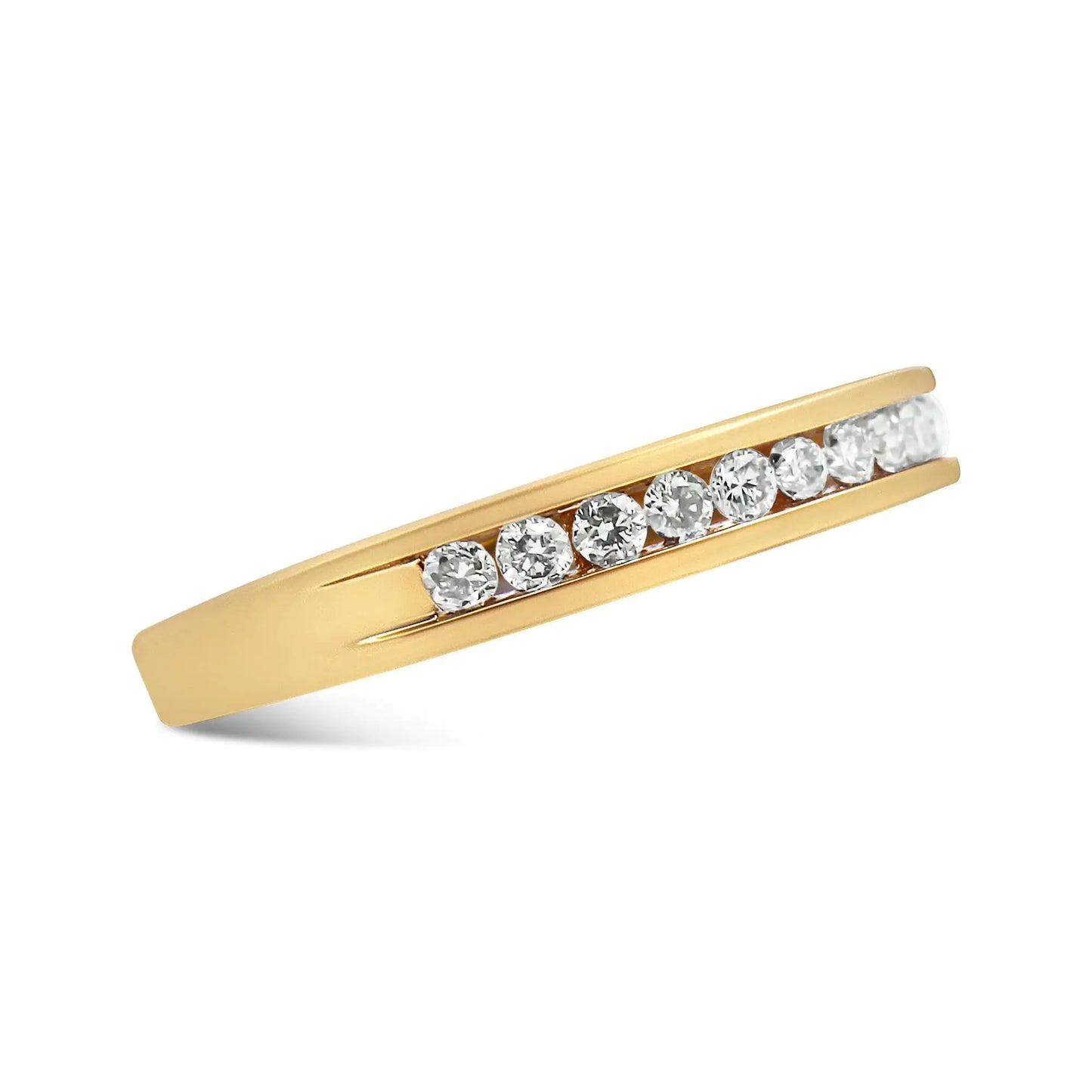 10K Yellow Gold Plated .925 Sterling Silver 1/4 Cttw Channel Set Round Diamond 11 Stone Wedding Band Ring (K-L Color, I1-I2 Clarity)