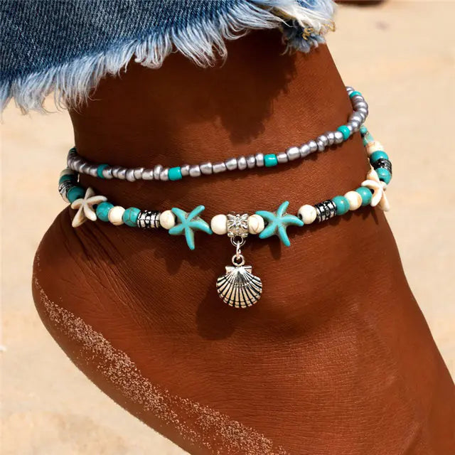 Sea Shell Beads Multilayer Anklets