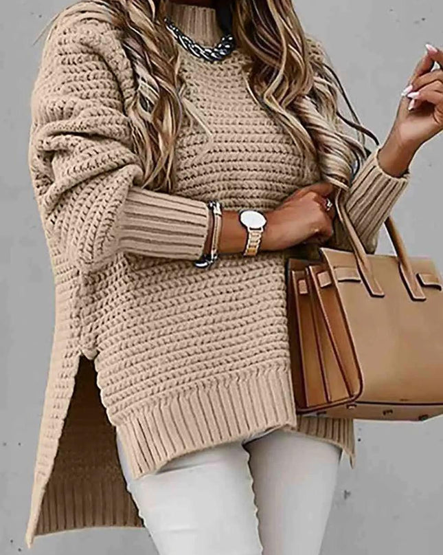 Round Neck Slit Sweater