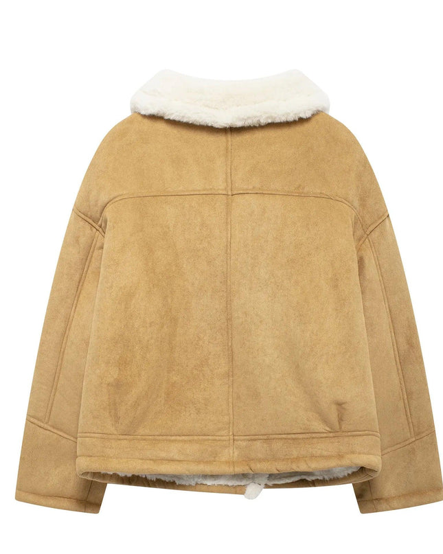 Fashion Loose And Warm Vintage Lamb Wool Khaki Coat