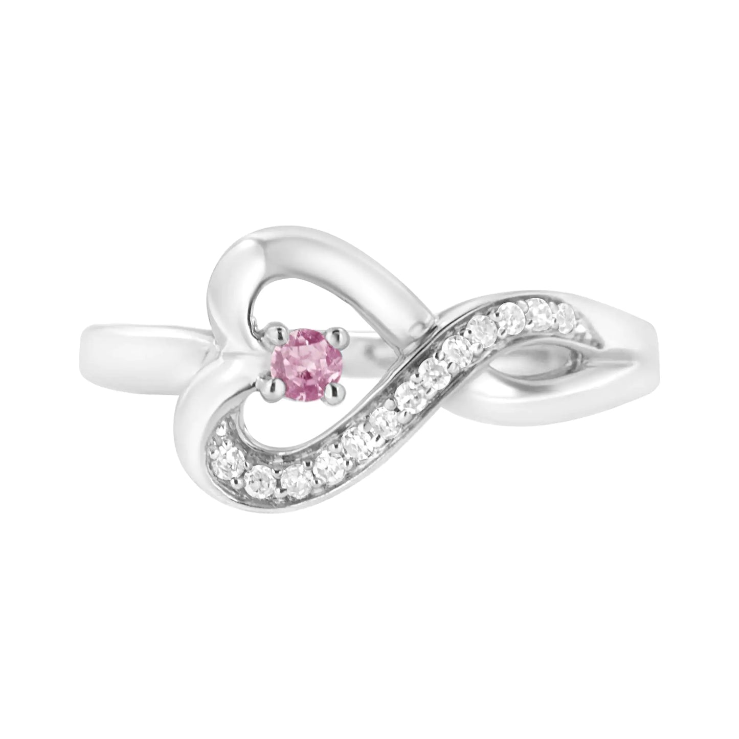 .925 Sterling Silver Diamond Accent and Created Pink Sapphire Halo Heart Promise Ring (H-I Color, SI1-SI2 Clarity)