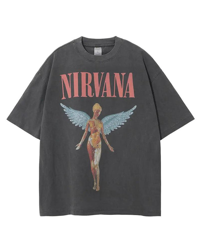 Vintage Angel Print Grunge Oversized Tshirts Men