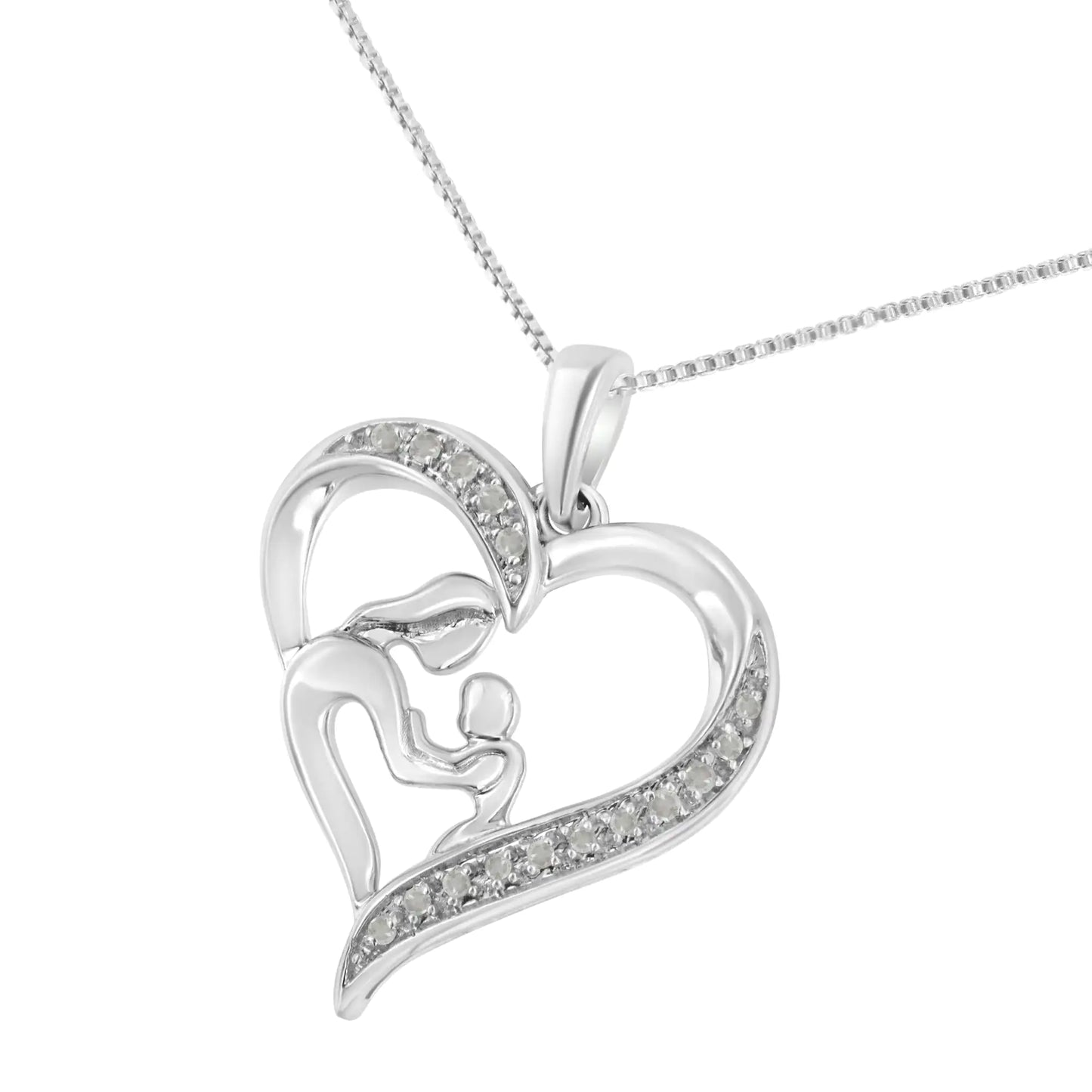 .925 Sterling Silver 1/10 cttw Diamond Heart and Mother 18" Pendant Necklace (I-J Color, I3 Clarity)