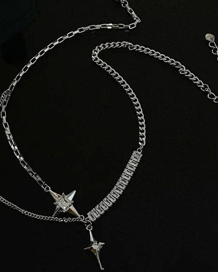 Shiny Rhinestone Star Cross Necklace