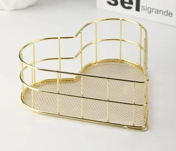 Iron Storage Basket Desktop Heart-shaped Rose Gold Finishing Creative