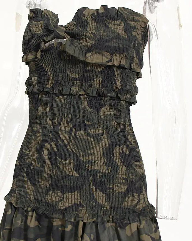 Camouflage Elastic Strapless Dress