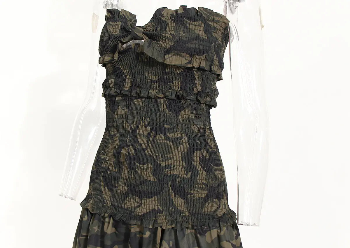 Camouflage Elastic Strapless Dress