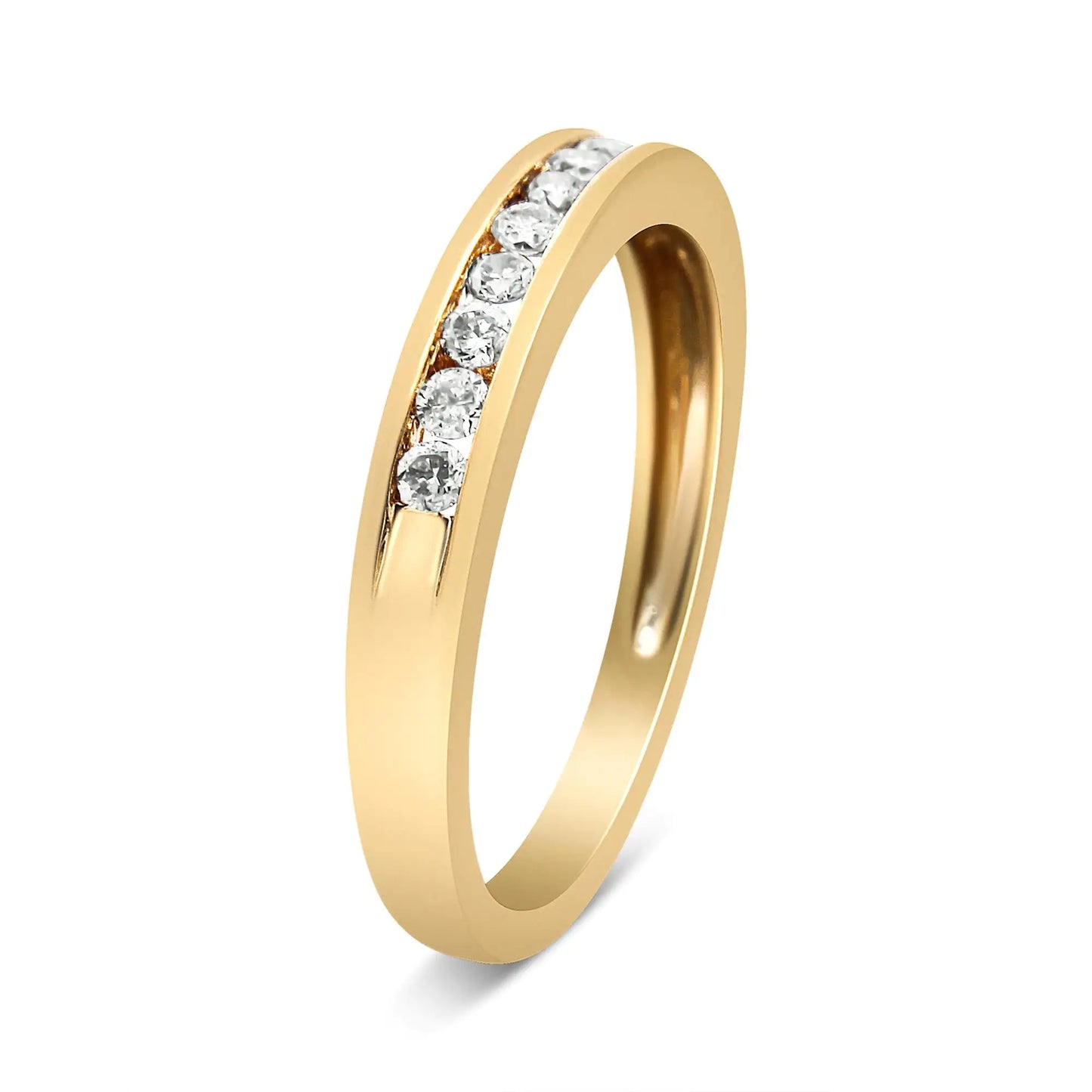 10K Yellow Gold Plated .925 Sterling Silver 1/4 Cttw Channel Set Round Diamond 11 Stone Wedding Band Ring (K-L Color, I1-I2 Clarity)