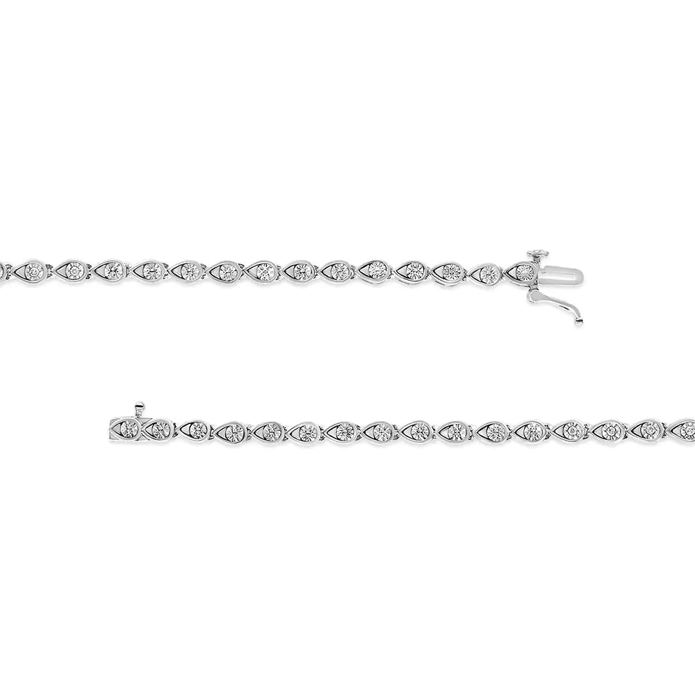 .925 Sterling Silver 1/10 Cttw Round-Cut Diamond Pear Link 7.25" Bracelet (I-J Color, I2-I3 Clarity)