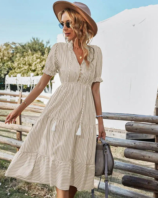 Florenza Short Sleeve Midi Striped Dress