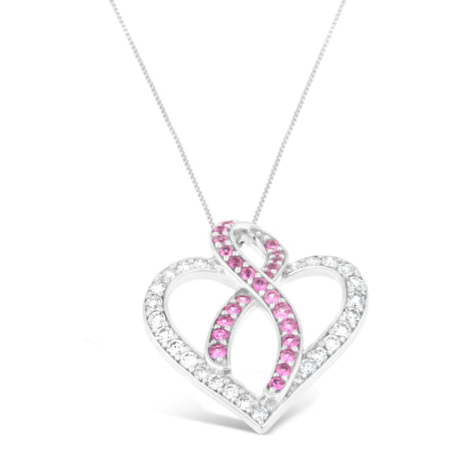 14K White Gold 1ct. TGW Diamond And Pink Sapphire Gemstone Pendant Necklace (G-H, SI2-I1)