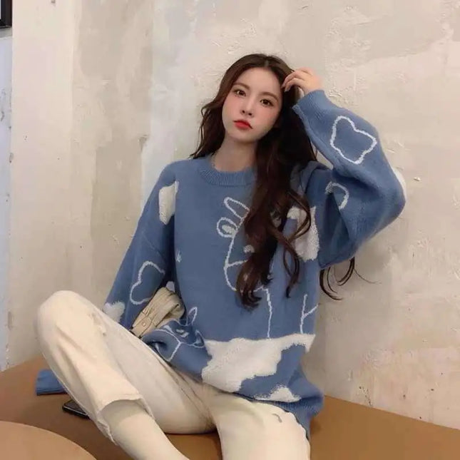 Korean Style Loose Pullover Sweater for Casual Wear