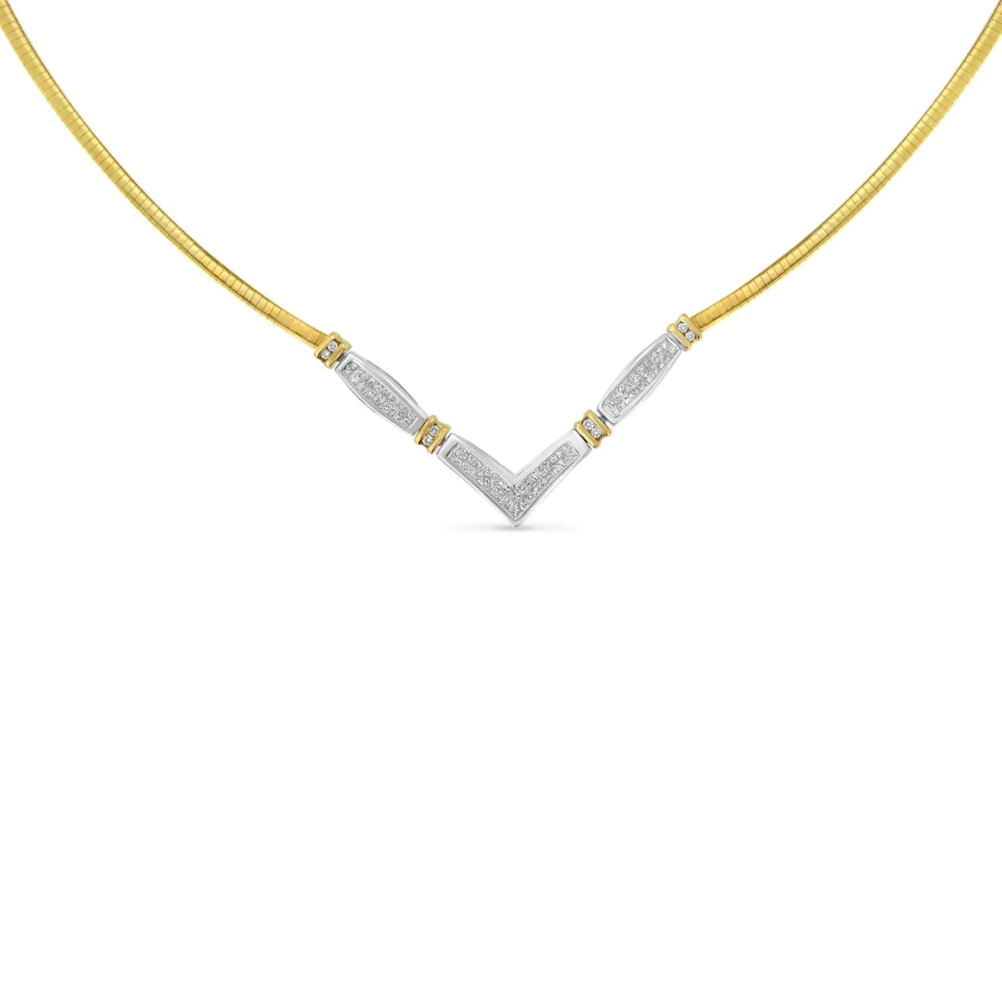 14K Two-Toned Gold 1 cttw Diamond Chevron "V" Necklace (H-I, SI1-SI2)