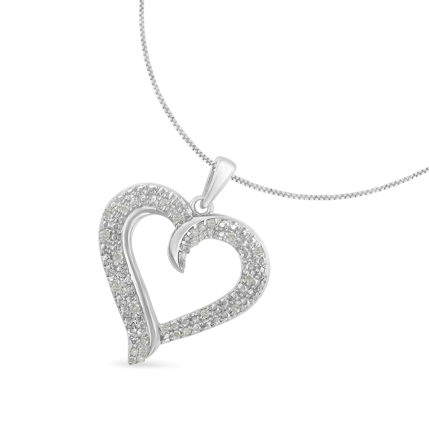 .925 Sterling Silver 1/6 cttw Pave-set Diamond Heart 18" Pendant Necklace (I-J Color, I3 Clarity)