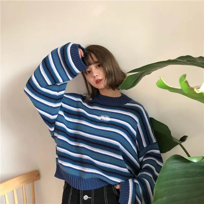 Navy Stripes Oversized Sweater