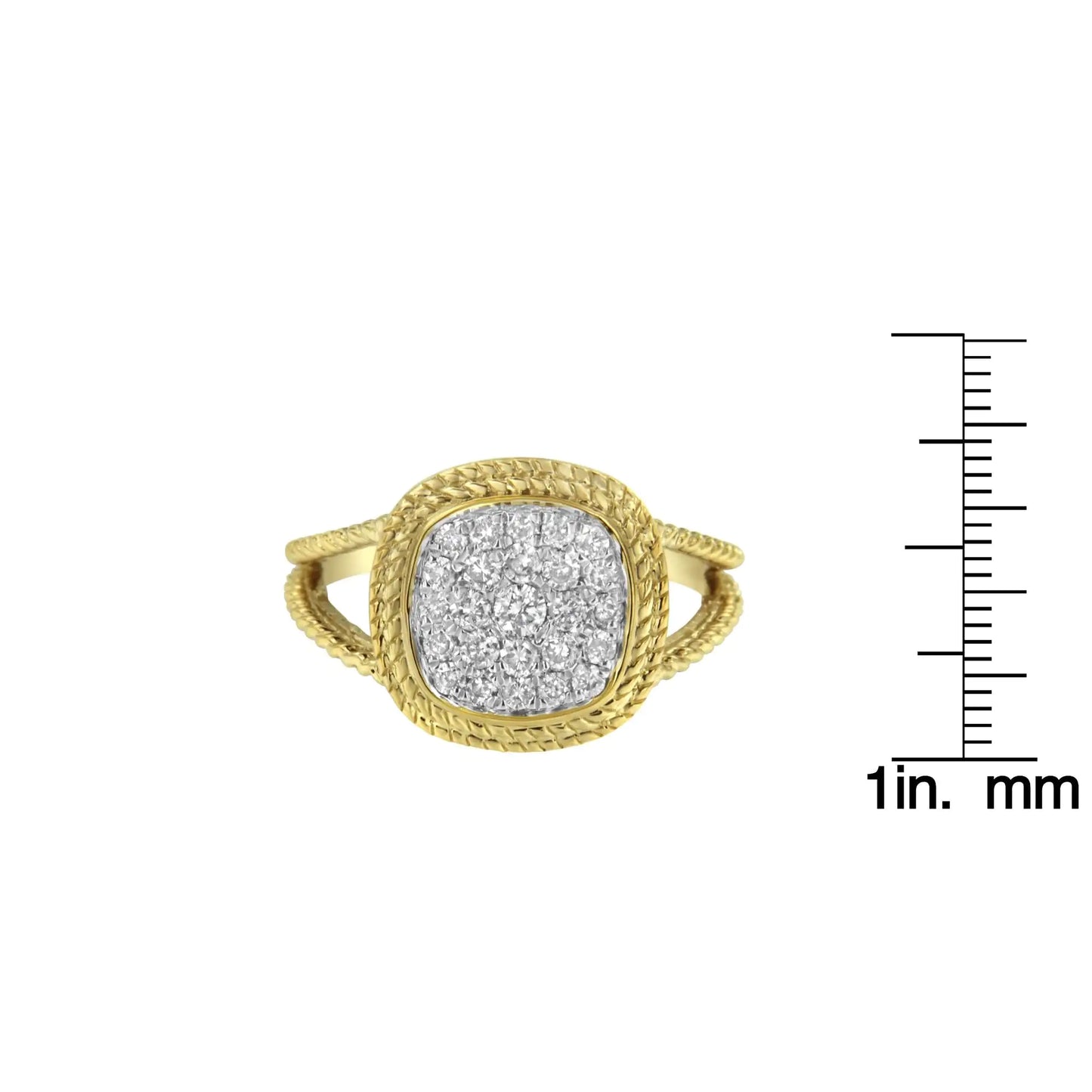 10K Yellow Gold Plated .925 Sterling Silver 1/2 Cttw Diamond Square Cushion Cluster Split Shank Cocktail Ring (J-K Color, I2-I3 Clarity)