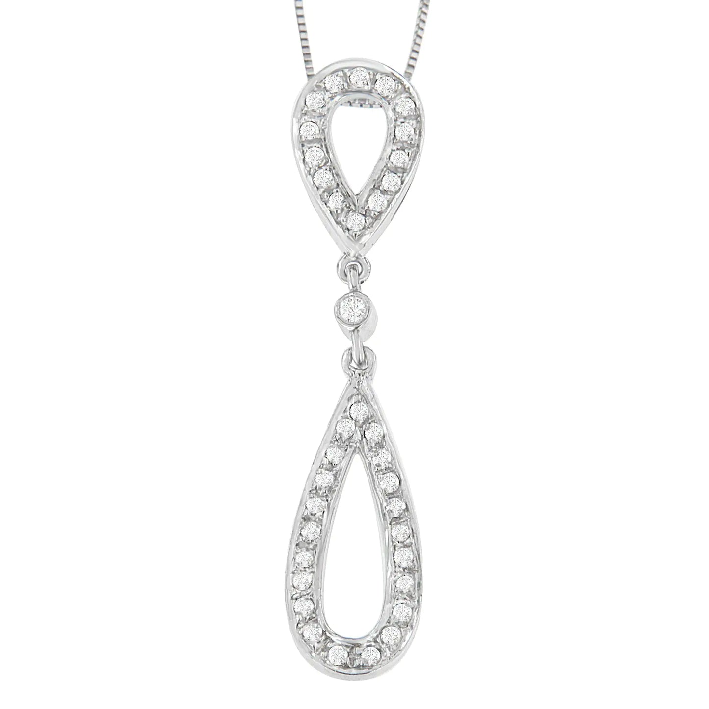 14 White Gold 1/4 cttw Round Cut Diamond Double Tear Drop Pendant Necklace (H-I, I2-I3)