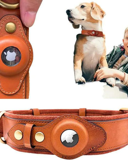 Genuine Leather Airtag Heavy Duty Dog Collar