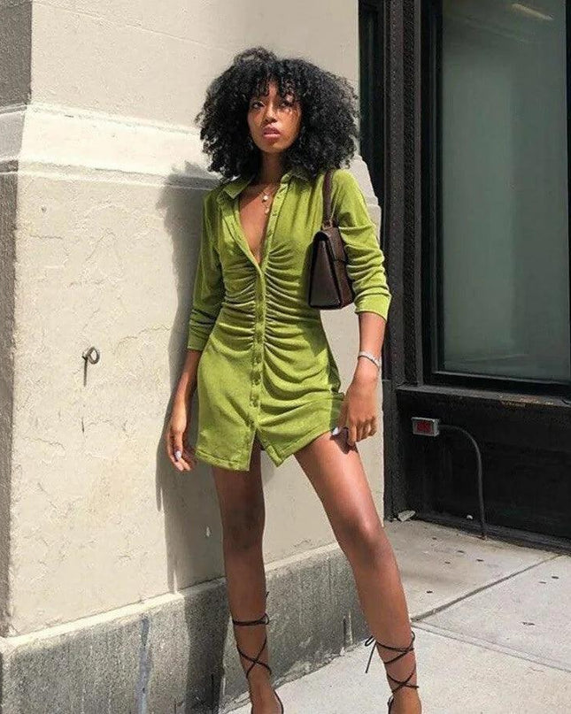 Women Ruched Shirt Dresses