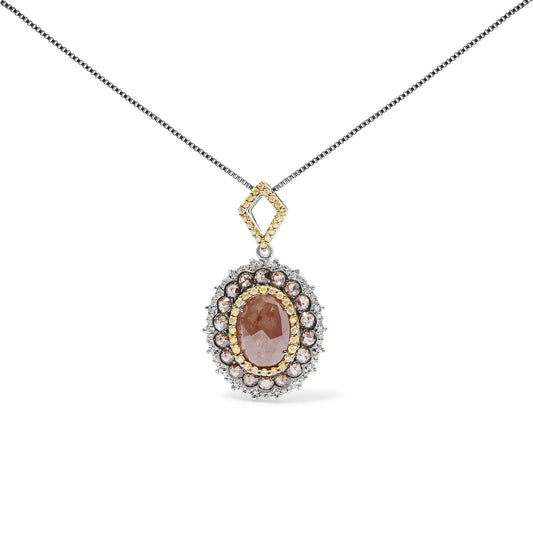 14K White Gold 3.00 Cttw Rose Cut Fancy Colored Diamond Triple Halo 18" Inch Pendant Necklace (Fancy Color, I2-I3 Clarity)