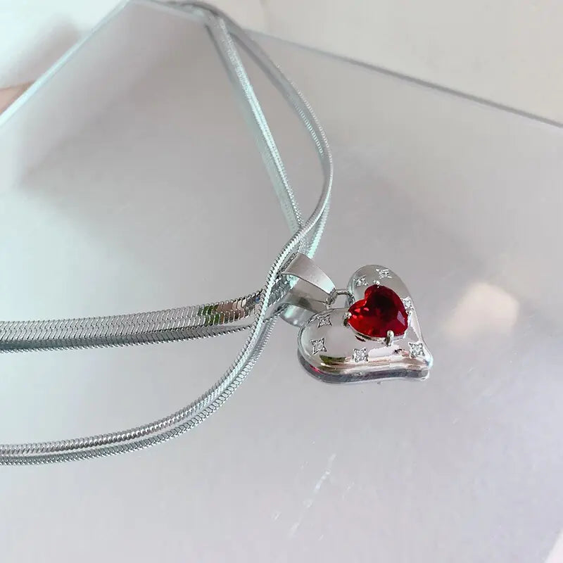 Luxury Red Crystal Charm Double Layer Chain