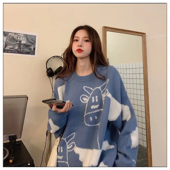 Korean Style Loose Pullover Sweater for Casual Wear