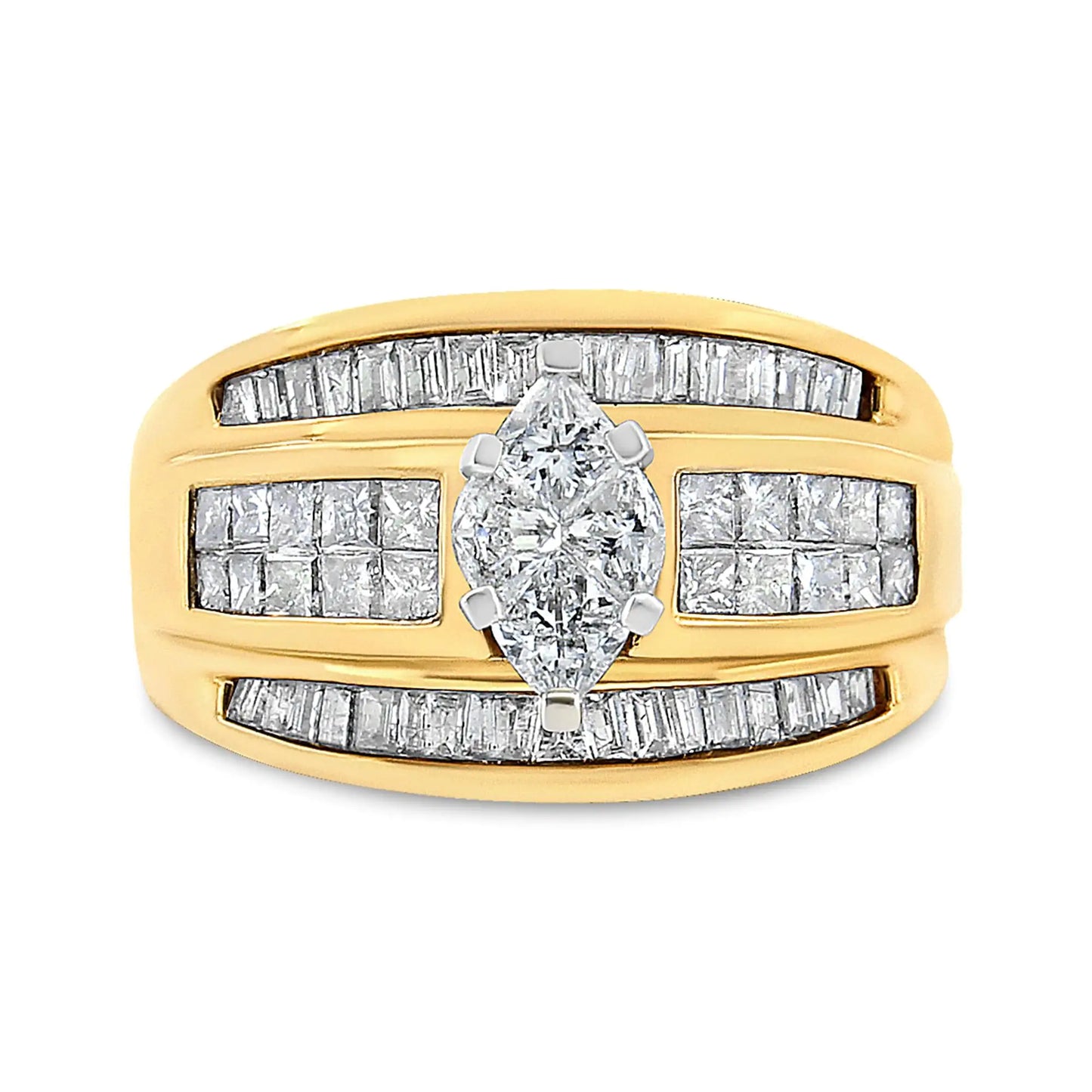 14K White and Yellow Gold 1 1/4 Cttw Pie and Baguette-Cut Diamond Marquise Shape Engagement Bypass Ring (H-I Color, VS1-VS2 Clarity)