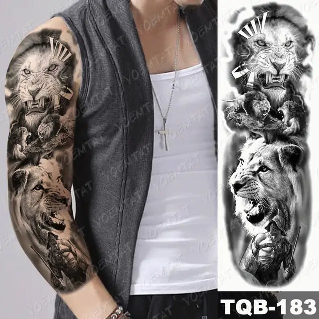 Lions in Gray Shaded Black Tattoos