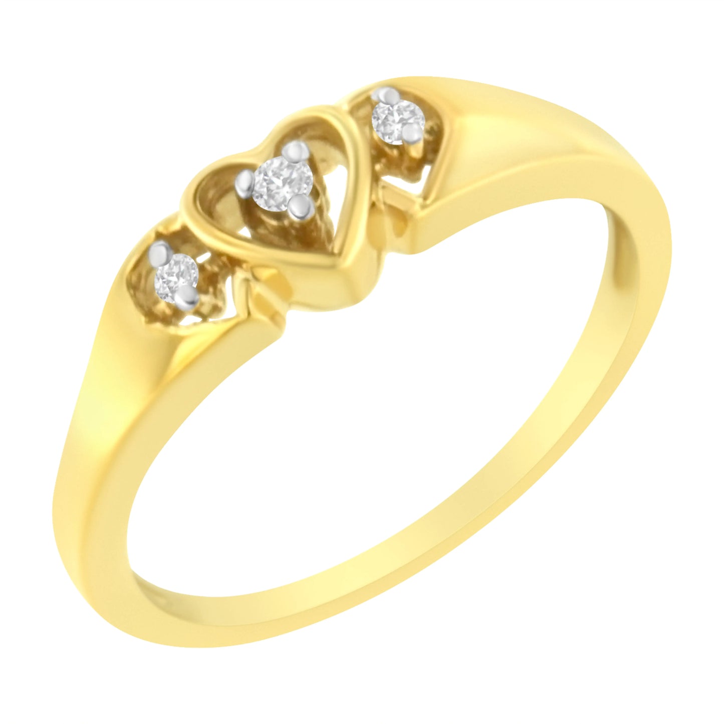 10KT Yellow Gold 1/20 cttw Diamond Triple Heart Diamond Ring (K-L, I1-I2)