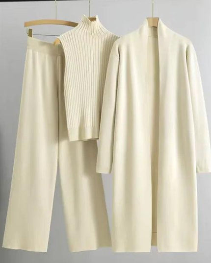 3pcs Suits Women Fashion Knitting Sleeveless Vest Sweater Long Cardigan And Wide-leg Pants