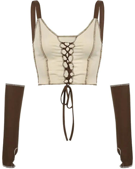 Corset Top Contrast Aesthetic Glove Crop Top