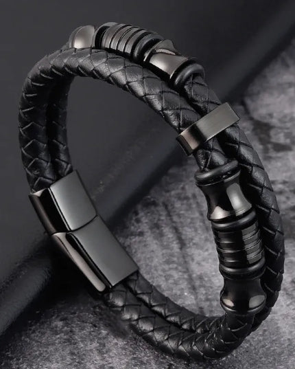 Stainless Steel Leather Braided Bracelet