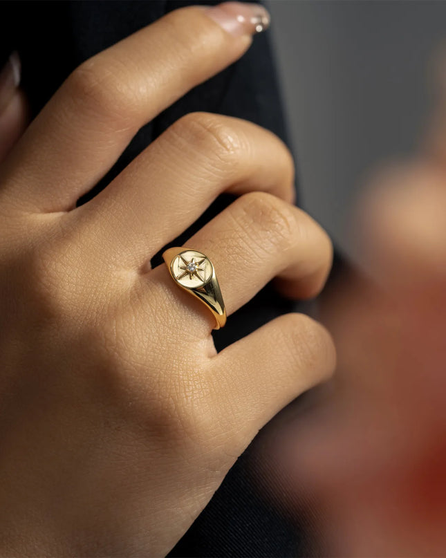 S925 Silver Plated Heart-shaped Six-pointed Star Ring