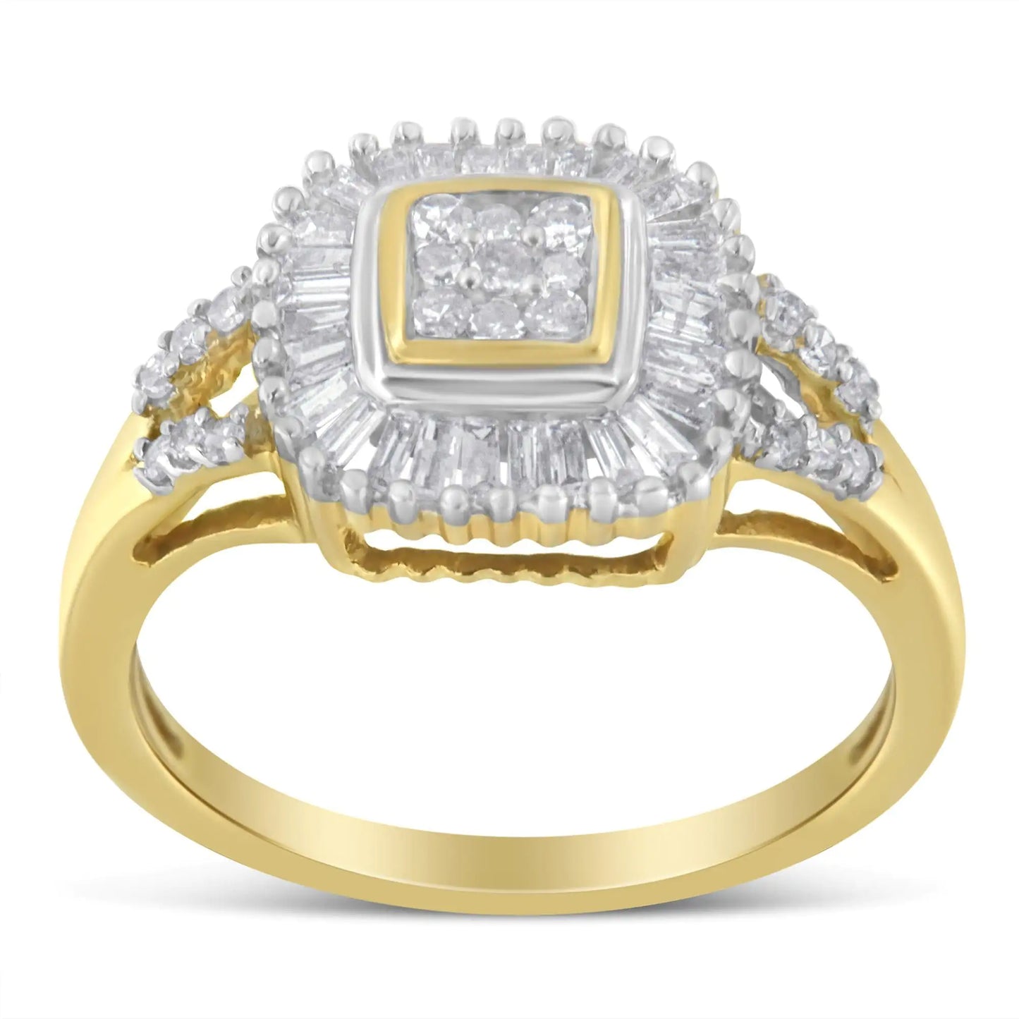 10K Yellow Gold Round and Baguette Cut Diamond Ballerina Ring (1/2 cttw, I-J Color, SI2-I1 Clarity)