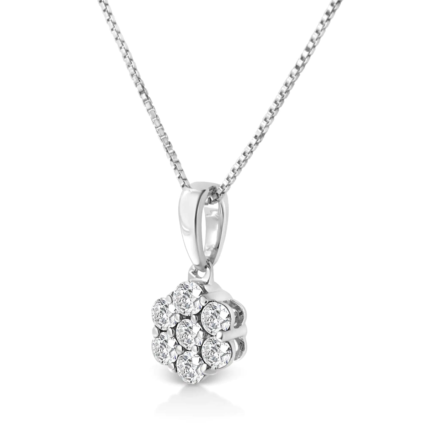 .925 Sterling Silver 1/2 Cttw Lab Grown Diamond 7 Stone Floral Cluster 18" Pendant Necklace (F-G Color, SI1-SI2 Clarity)