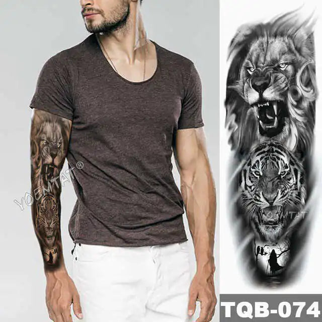 Lions in Gray Shaded Black Tattoos