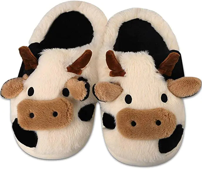 Fluffy Warm Plush Slippers Cartoon Cow