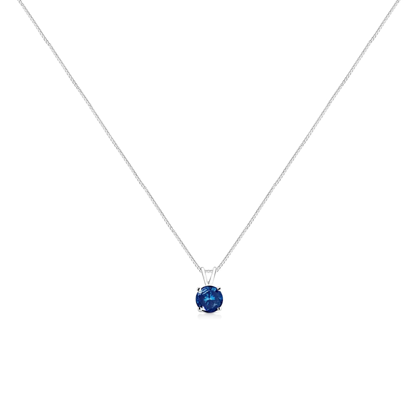 10K White Gold Round Brilliant Cut Lab Grown Blue Diamond 4-Prong Solitaire Pendant Necklace (Blue Color, VS2-SI1 Clarity) - 18"